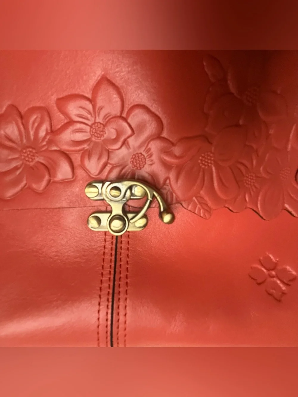Patricia Nash Red Leather Floral Tooled Satchel Crossbody Bag NWT